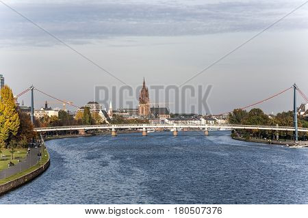 View To Skyline Of Frankfurt With Skyscraper