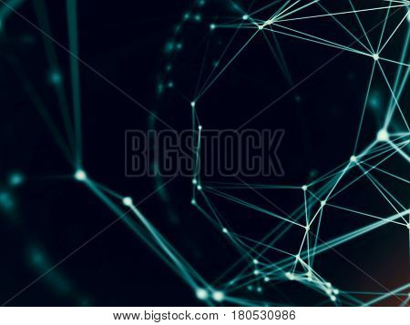 Cyber virtual space technology mesh attack, destroy sphere cyber geometry orb and polygonal lines and dots. Futuristic Technology, digitally generated image, 3d rendering