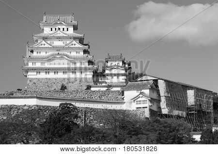 Black and White Himeji Castle in Hyogo Kansai Japan