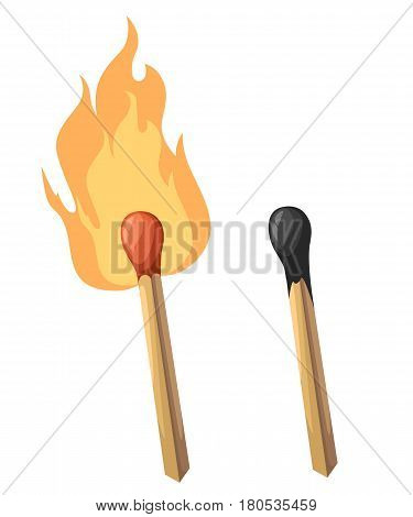 Match Fire Icon Set For Interiors Flat Design Style Vector Illustration