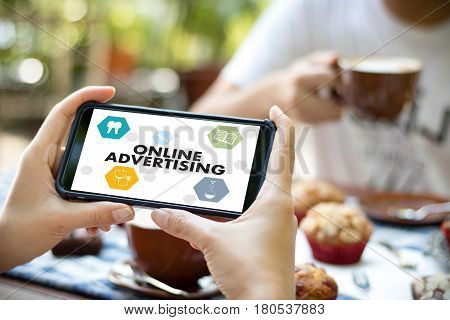 Online Advertising Man Working On Laptop , Website Marketing , Update Trends  Advertising , Online B