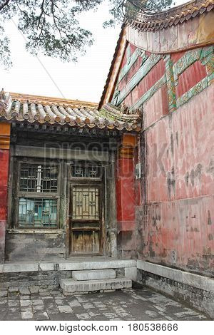Detail of architecture in imperial garden Forbidden City the Palace Museum served as imperial palace for Ming and Qing Dynasties (1368 - 1911) north of Tiananmen Square. Beijing China
