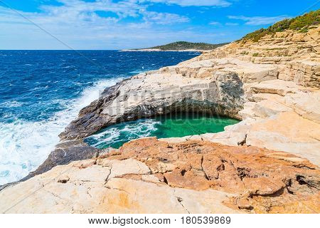 Giola natural sea water pool located on Thassos island, Greece