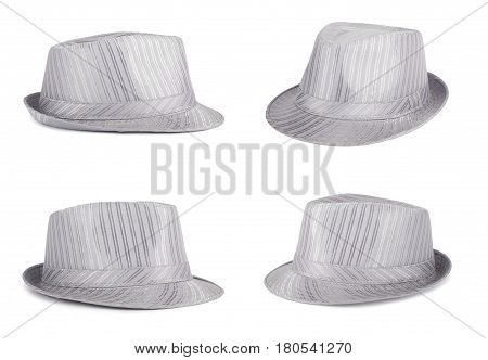 Set of silver silk hat for the summer on an isolated background