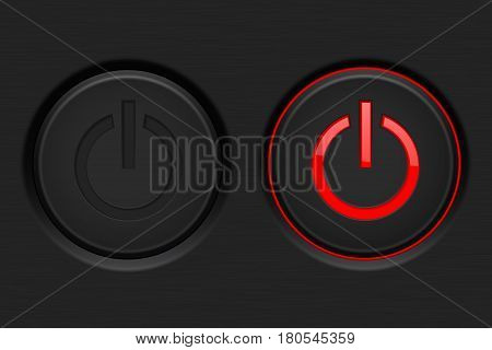 Power button. Black button with red backlight. Normal and active