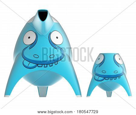 Tea and coffee children's service designed in the form of cartoon characters stylized for different animals. Design concept art object. 3D illustration.