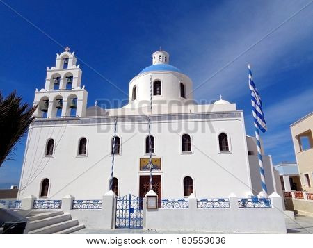 Church of Panagia of Platsani at Caldera Square, Oia Village of Santorini Island, Greece