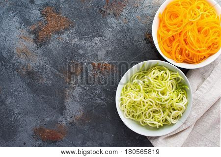 Spiralized Butternut Squash, Courgette On Table