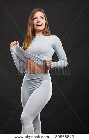 Sport Fit Woman In Thermal Clothes.