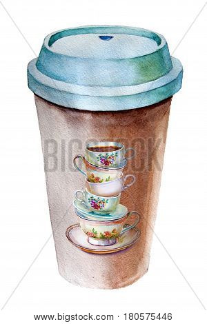 Take-out coffee in thermo cup. Isolated on a white.