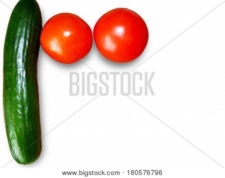 Tomatoes and cucumber on a white background