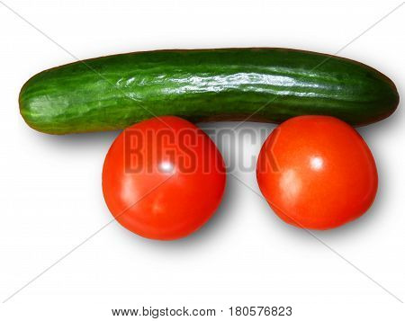 Tomatoes and cucumber on a white background