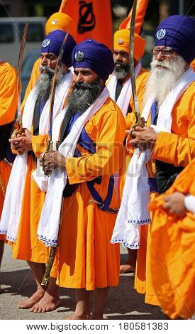Vicenza, Vi, Italy - April 8, 2017: Procession Of Sikh People During The Nagar Kirtan Festival