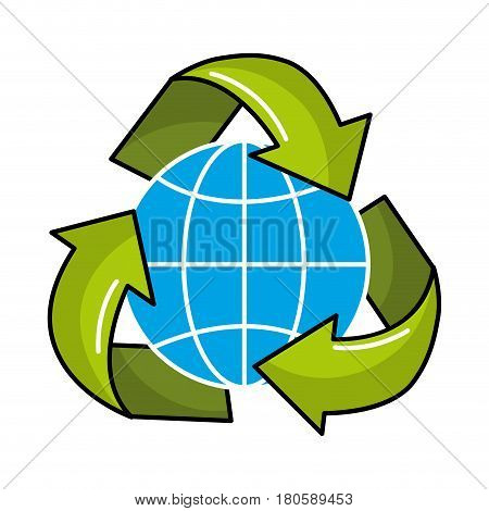 gobal planet inside of recycling symbol, vector illustration