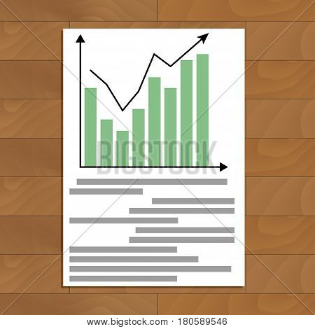 Ducument with chart up. Economic rate profit infomation infochart and color diagram vector illustration