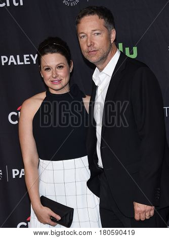 LOS ANGELES - MAR 26:  Katie Lowes and George Newbern arrives for the PaleyFest LA 2017-Scandal on March 26, 2017 in Hollywood, CA                