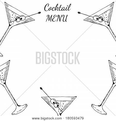 Cocktails menu card design template. Menu blank with space for text for restaurant cafe and bar vector design.