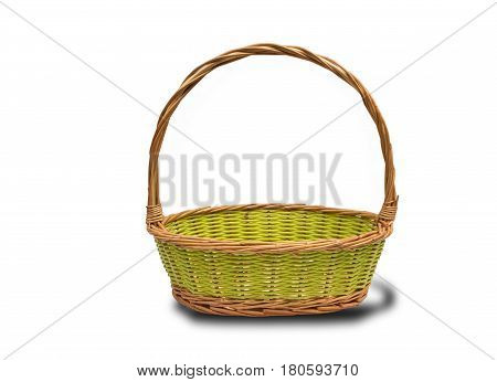 Empty wicker basket isolated on white background with clipping path.Perfect for a gift basket