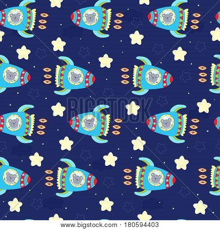 hand drawn Sample pattern with cute Rocket and bear vector illustration
