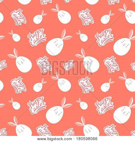 Seamless happy easter pattern, egg bunny on orange background