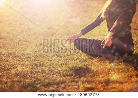 Woman Practicing Morning Meditation In Nature