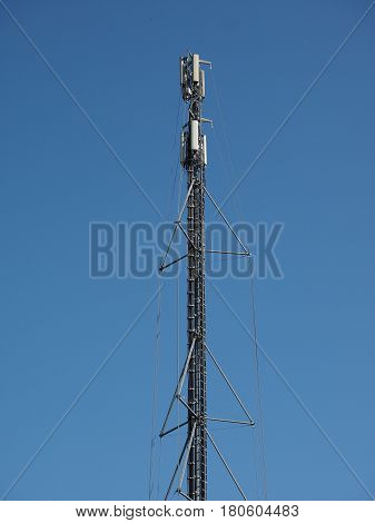 Aerial Antenna Tower Over Blue Sky