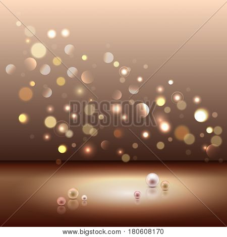Gold shiny sparkle bokeh background and light place. Golden pearls and empty place for objects. Vector illustration stock vector.