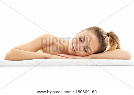 Woman face portrait isolated on white with healthy skin
