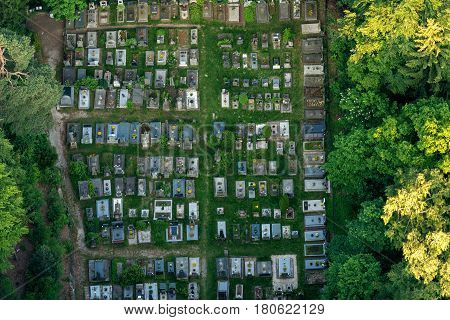 Aerial view of the cemetery. Photographed in Czech Republic