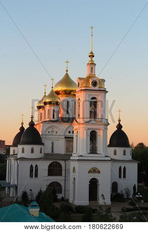 Orthodox cathedral in lights of a sunset