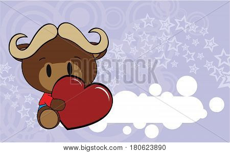 cute baby oxen valentine cartoon hug heart background in vector format