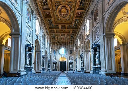 ROME, ITALY - MAY 14, 2014: Interior of the Basilica di San Giovanni in Laterano (Papal Archbasilica of St. John Lateran).This basilica is the most important in the Catholic world.