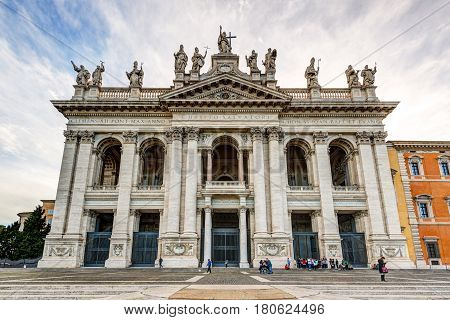 ROME, ITALY - MAY 14, 2014: Basilica di San Giovanni in Laterano (Papal Archbasilica of St. John Lateran).This basilica is the most important in the Catholic world.