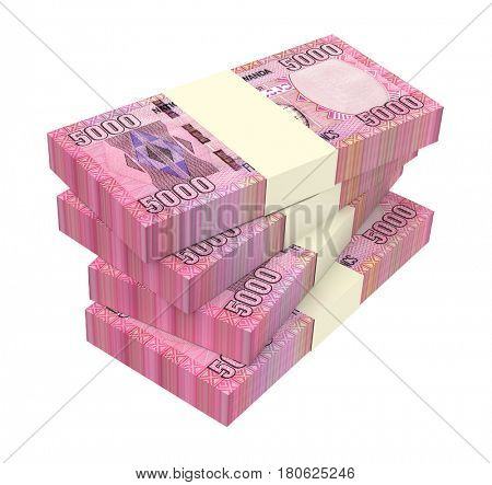 Rwandan francs bills isolated on white background. 3D illustration.
