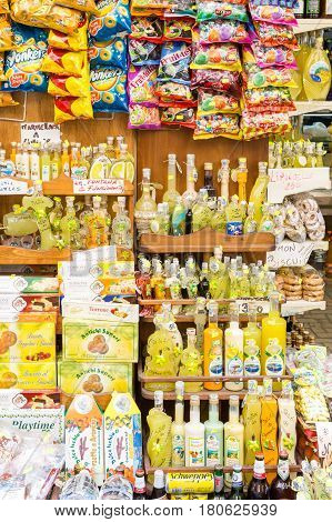 SORRENTO ITALY - May 4 2013: Sorrento has long been known for its lemon and other citrus products particularly its Limoncello.