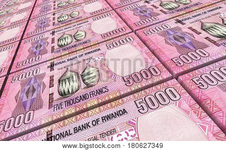 Rwandan francs bills isolated on white background. 3D illustration.