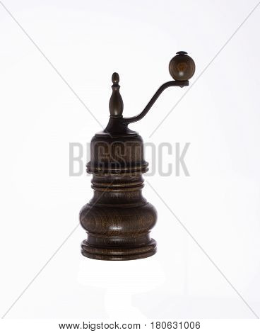 wooden mill for pepper, separately on a white background
