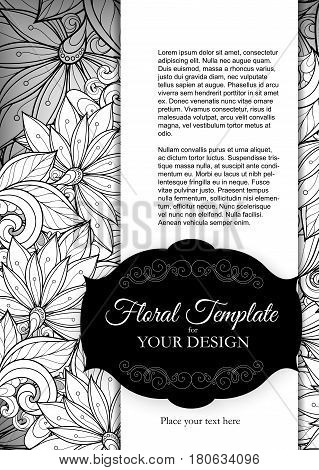Vector Mohochrome Floral Template With Place For Text