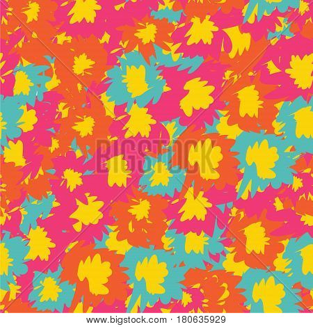 vector pattern with tropical flowers. Detailed colorful graphic botanical elements