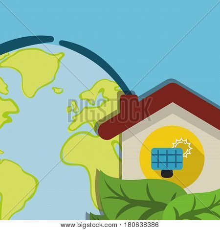 globe home energy solar panel ecology vector illustration eps 10