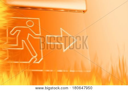 Exit sign. Emergency Way out light sing in the Building.