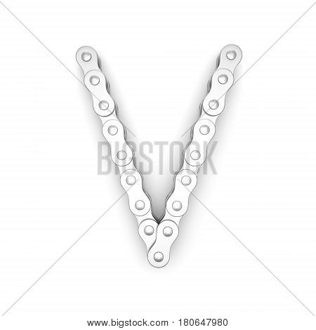 Alphabet made from Bicycle chain, letter V. 3D illustration
