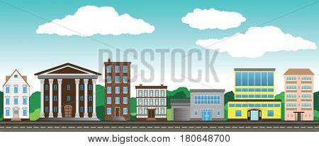 Street beautiful city on a background of blue sky