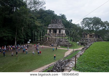 Palenque, Mexico, circa february 2017: Palenque ruins, Maya archeological site in Mexico