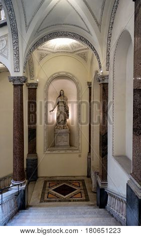 ROME ITALY - MARCH 26 2017: Palazzo Braschi staircase large Neoclassical palace located between the Piazza Navona seat the Museo di Roma