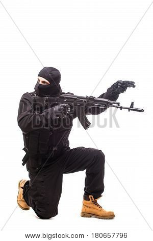 Army Soldier Man Portrait Show Sign To Move On Studio Isolated On White Background