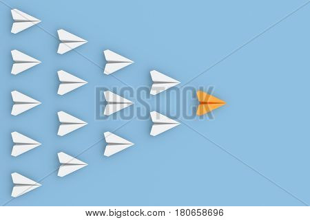 Leadership concept orange leader plane leading whites. 3D rendering