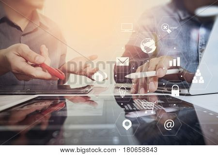 Co Working Team Meeting Conceptbusinessman Using Smart Phone And Laptop And Digital Tablet Computer 