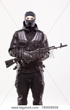 Terrorist With Ak47 Machine Gun Isolated