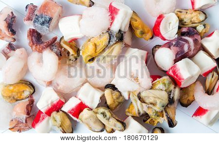 Frozen Seafood Mix Of Shrimps Surimi Mussels And Octopus